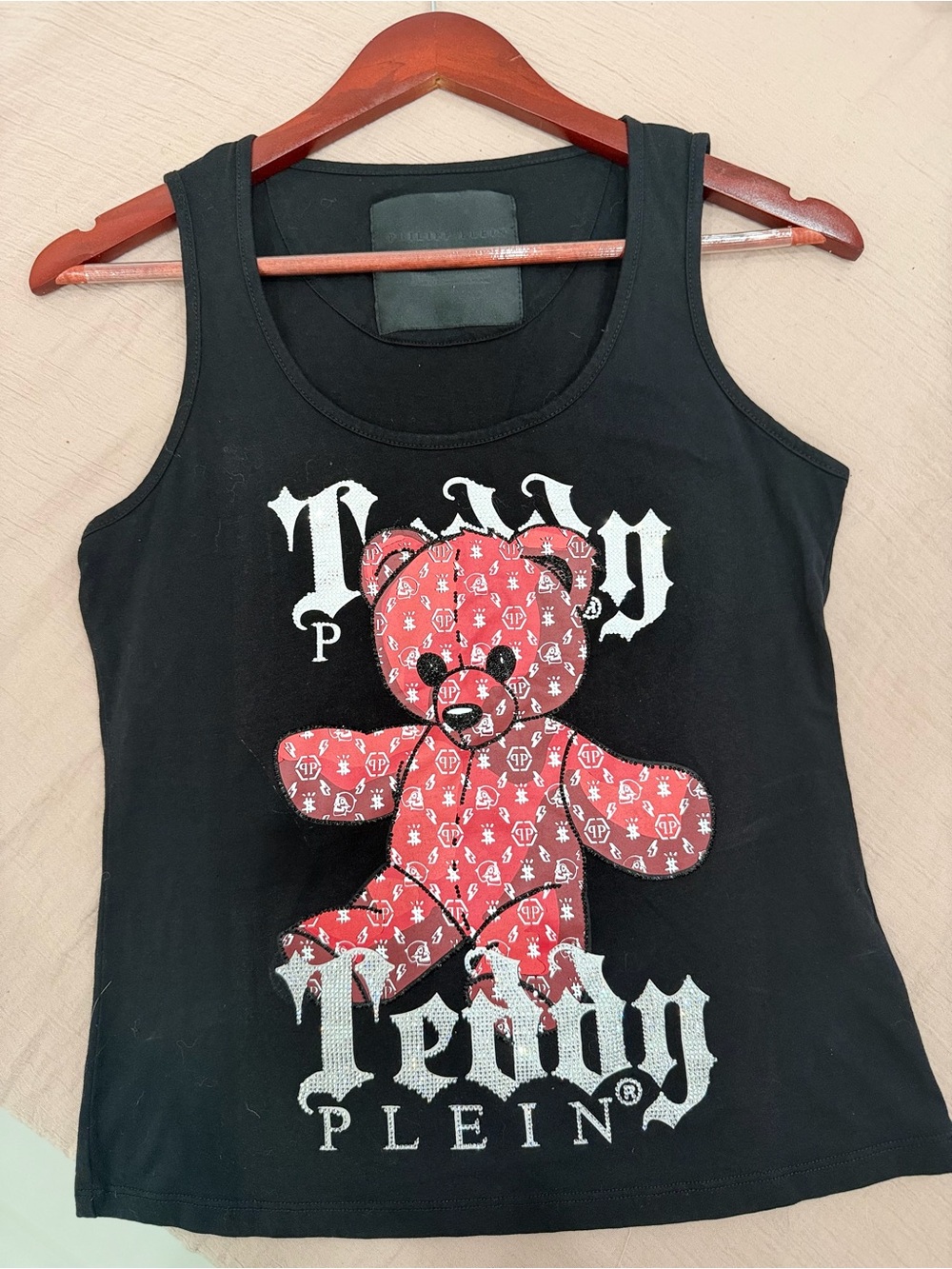 Philipp Plein Black Tank with Red Teddy Graphic